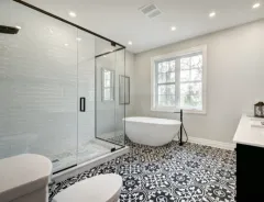 Bathroom remodeling project in Los Angeles with tub renovation, plumbing upgrades, and modern finishes