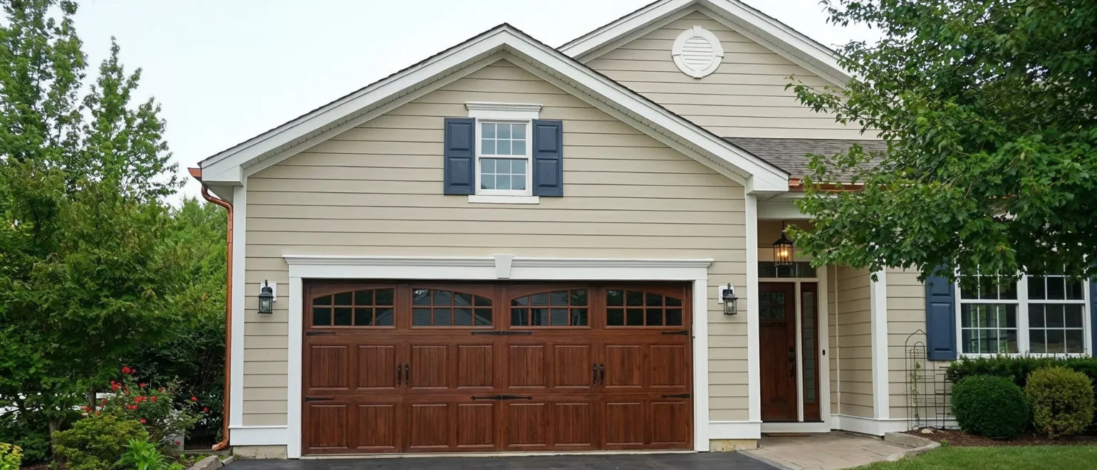 Fire damage restoration in Los Angeles with restored garage exterior, repaired siding, new garage door, and completed residential rebuild work